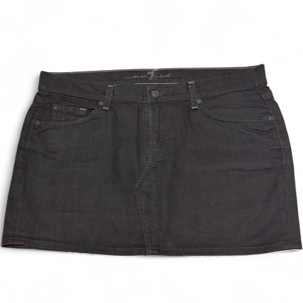 7 For All Mankind Black Coated Denim Mini Skirt Low Rise Y2K Grunge 32